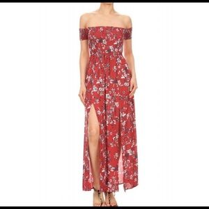 Off Shouider Smocked Maxi Dress